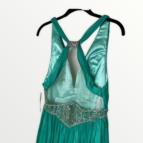 NWT RACHEL ALLAN Jade Rhinestone Maxi Gown, Size 4 - Picture 7 of 8